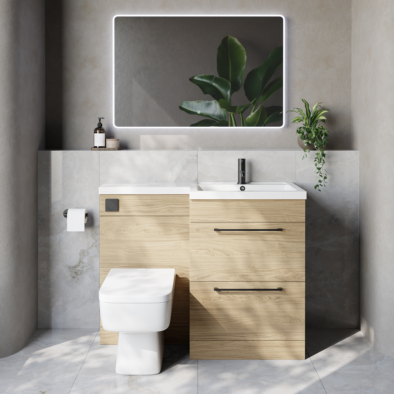 Napoli 460 2 Drawer Vanity Unit Toilet Suite with Right Hand Square Lucia Basin