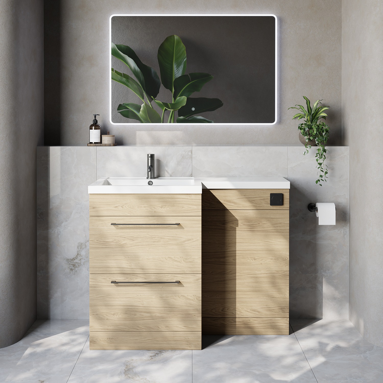 Napoli 460 2 Drawer Vanity Unit Toilet Suite with Left Hand Square Lucia Basin
