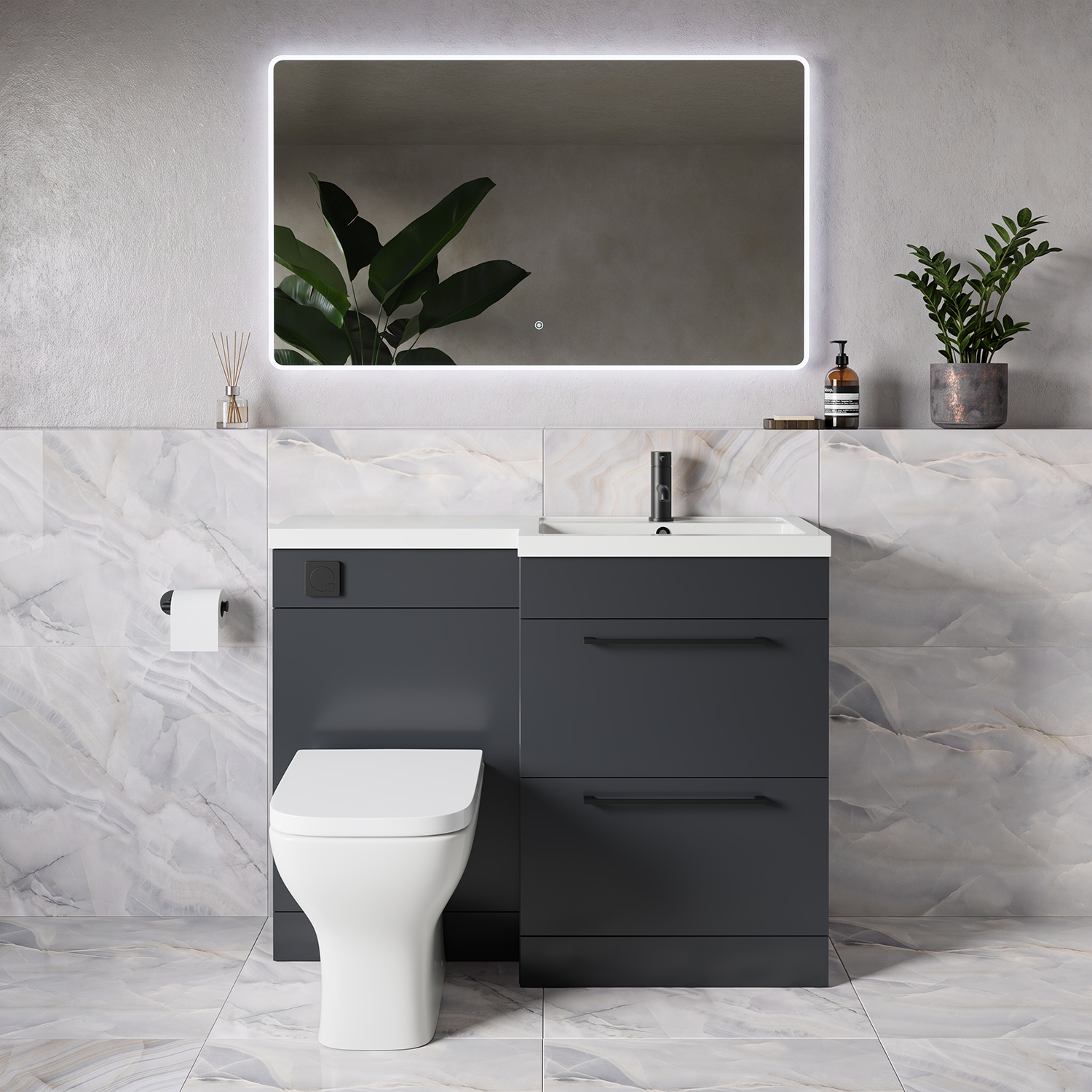 Napoli 390 2 Drawer Vanity Unit Toilet Suite with Square Right Hand Lucia Basin