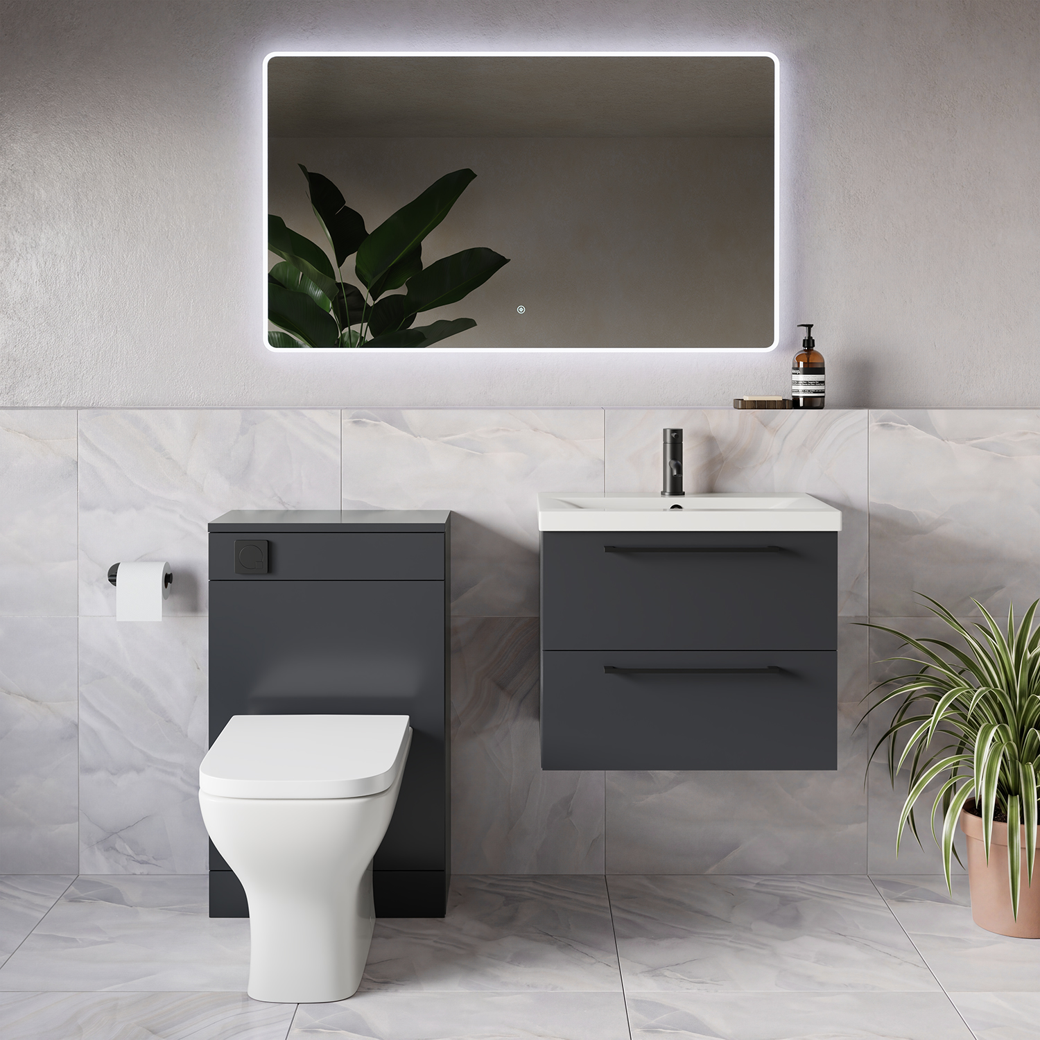 Napoli 390 Wall Mounted 2 Drawer Vanity Unit and Toilet Suite with Glide Basin