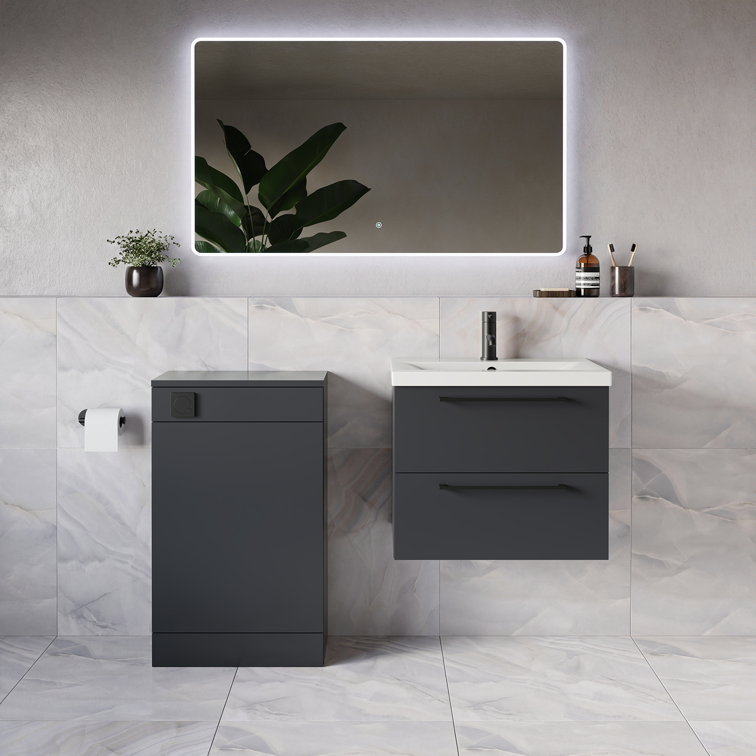 Napoli 390 Wall Mounted 2 Drawer Vanity Unit and Toilet Suite with Glide Basin