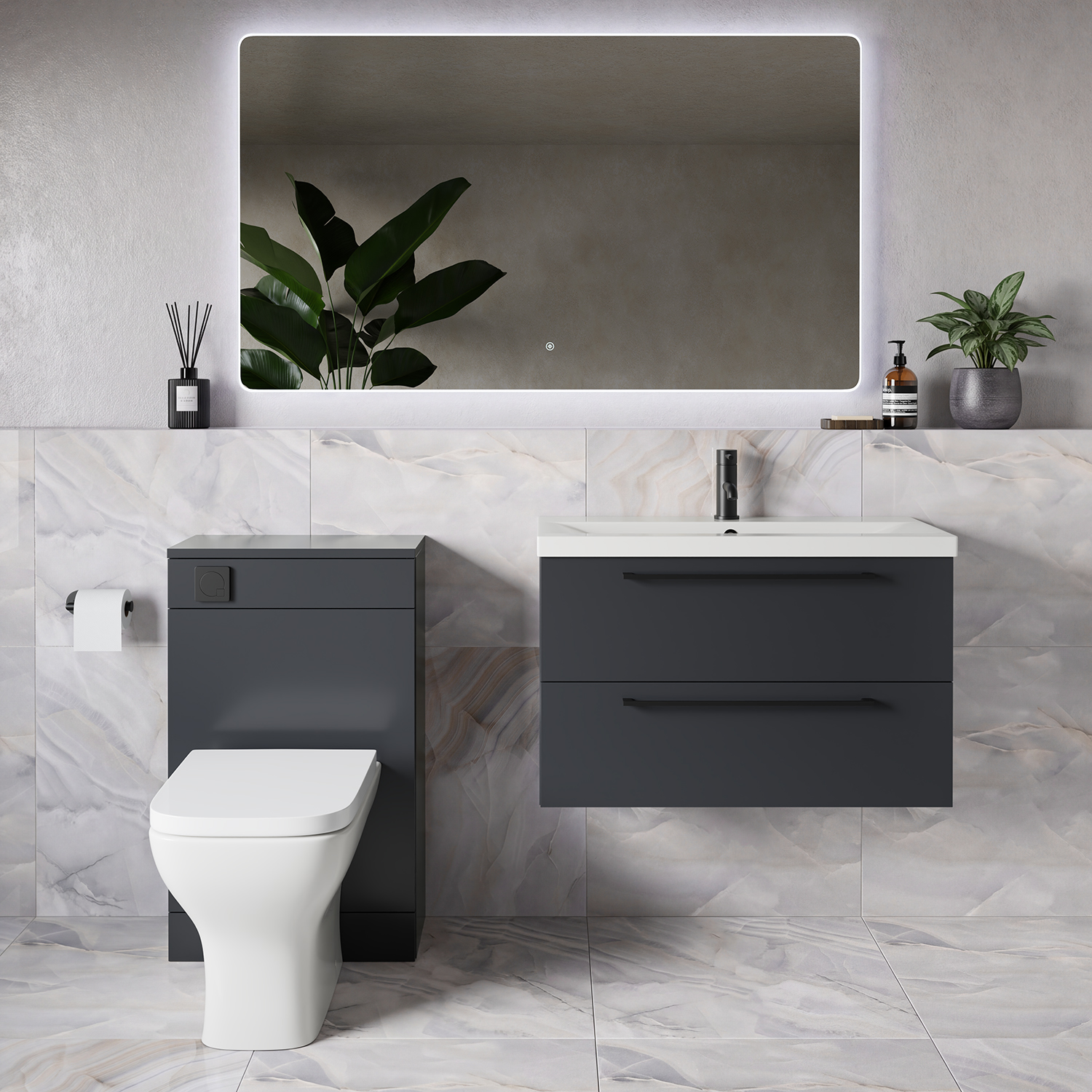 Napoli 390 Wall Mounted 2 Drawer Vanity Unit and Toilet Suite with Glide Basin