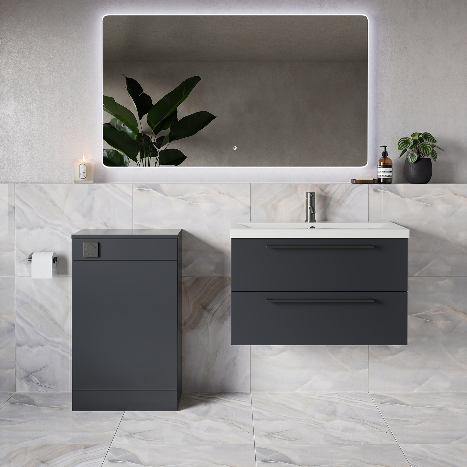 Napoli 390 Wall Mounted 2 Drawer Vanity Unit and Toilet Suite with Glide Basin