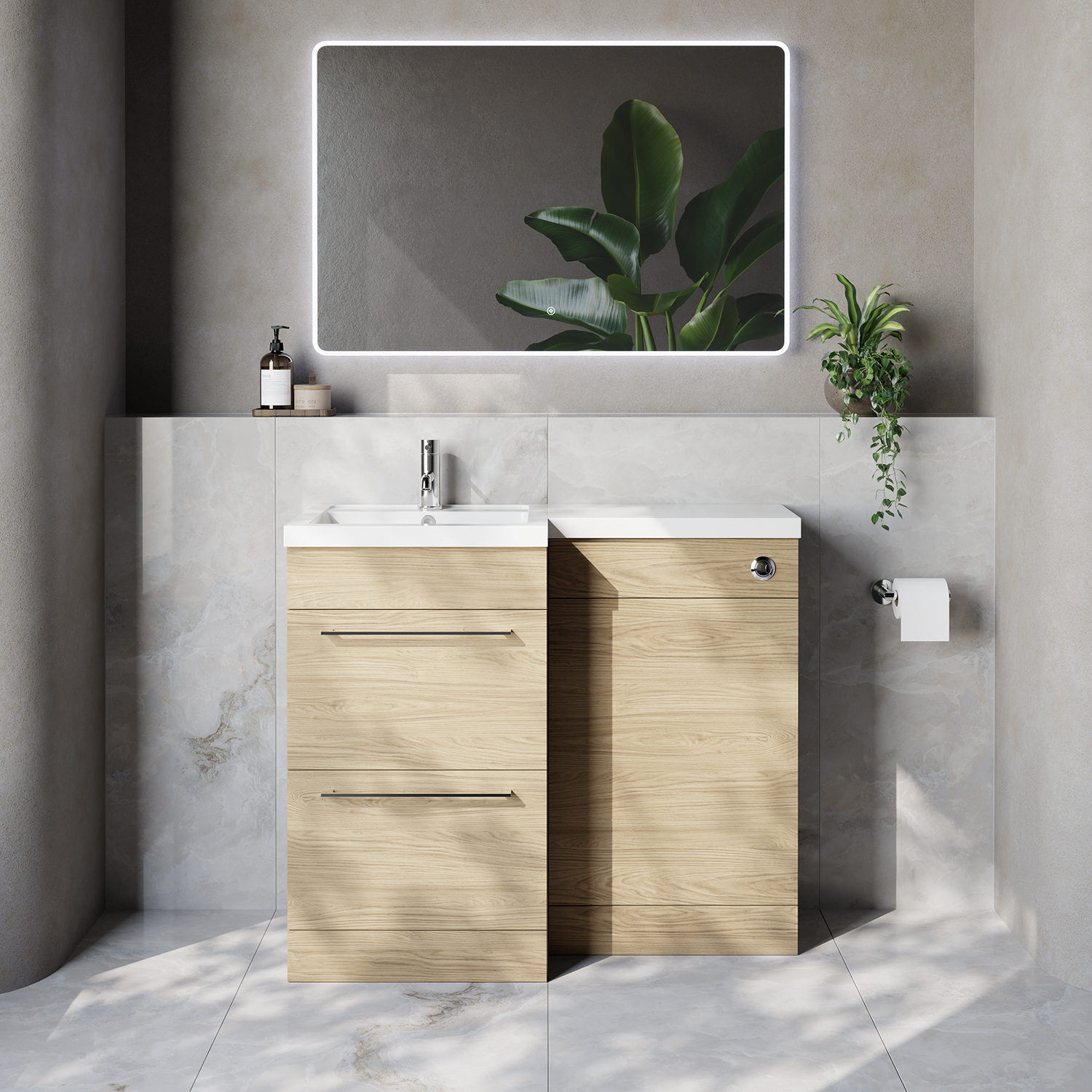 Napoli 390 2 Drawer Vanity Unit Toilet Suite with Left Hand Square Lucia Basin