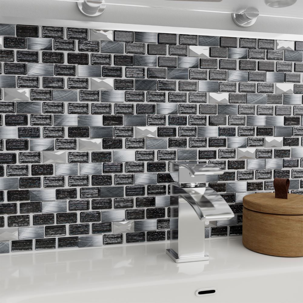 Black and silver mosaic wall tiles
