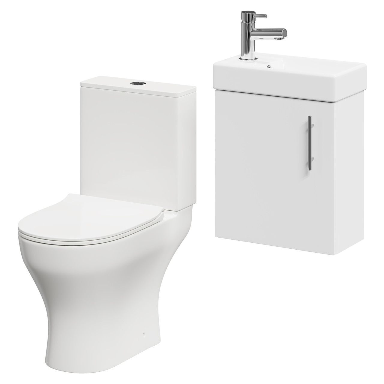 Nero Compact 1 Door Wall Mounted Cloakroom Vanity Unit and Toilet Suite including Jubilee Open Back Toilet