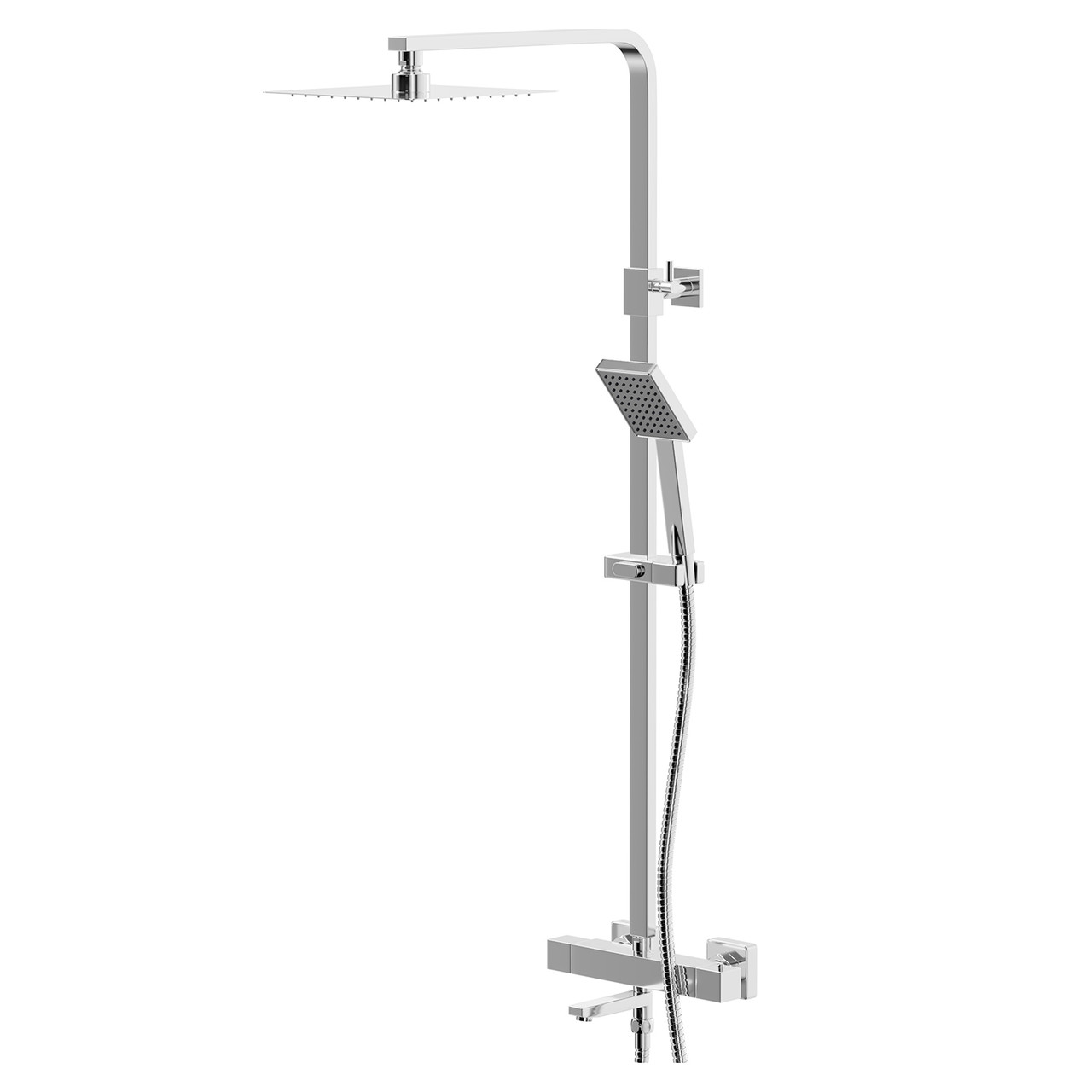 Polished Square Thermostatic Rigid Riser and Handset Shower System with Bath Spout