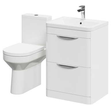 Wholesale Domestic Gloss White Bergen Floor Standing 2 Drawer Vanity Unit And Comfort Height Toilet Suite | | Mdf | 600Mm