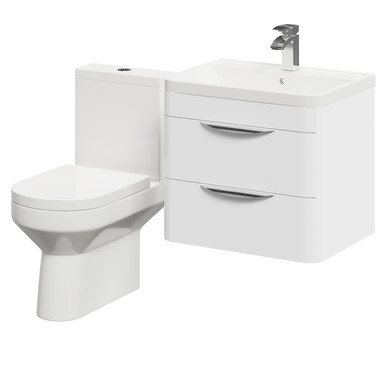 Wholesale Domestic Gloss White Arendal Wall Mounted 2 Drawer Vanity Unit And Open Back Toilet Suite | | Mdf | 600Mm