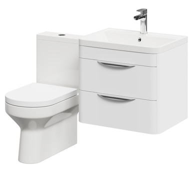 Wholesale Domestic Gloss White Bergen Wall Mounted 2 Drawer Vanity Unit And Closed Back Toilet Suite | | Mdf | 600Mm
