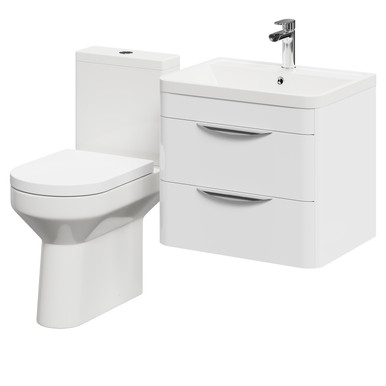 Wholesale Domestic Gloss White Bergen Wall Mounted 2 Drawer Vanity Unit And Comfort Height Toilet Suite | | Mdf | 600Mm