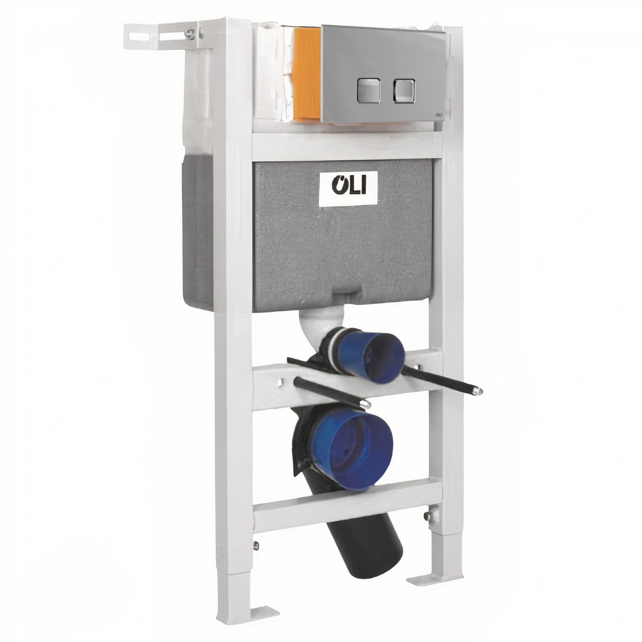 OLI Expert Plus Mechanical Low Height Concealed Cistern with Wall Frame and Basal Polished Dual Flush Plate with Square Buttons