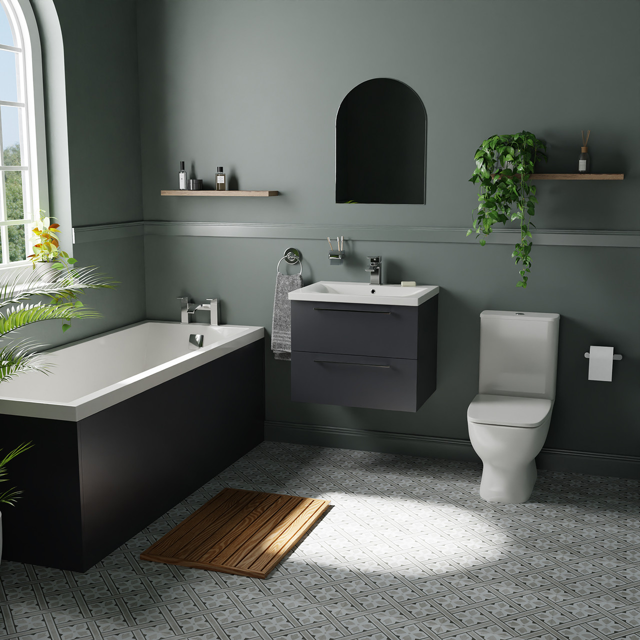 Kent Straight Single Ended Bathroom Suite including Vanity Unit with Polished Chrome Handles
