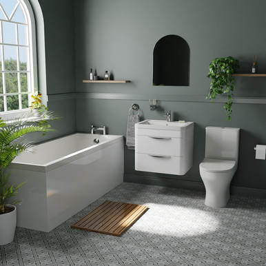 Wholesale Domestic Gloss White Avon Vanity And 1700Mm Straight Single Ended Bathroom Suite Including Taps And Wastes | | 600Mm
