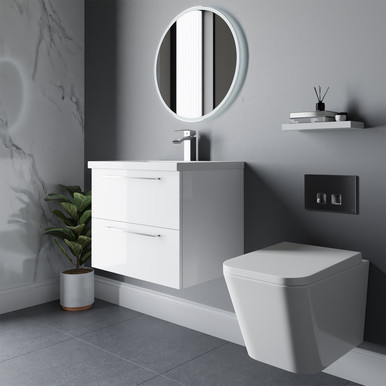 Wholesale Domestic Gloss White Devon Vanity Unit And Toilet Suite Including Polished Chrome Button 820Mm Wall Hung Toilet And Wall Mounted Vanity Unit | | Abs | 600Mm