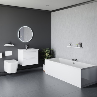 Wholesale Domestic Gloss White Devon Straight Double Ended Bathroom Suite Including White Button 820Mm Wall Hung Toilet And Vanity Unit | | Abs | 1700Mm