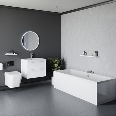 Wholesale Domestic Gloss White Devon Straight Double Ended Bathroom Suite Including Polished Chrome Button 820Mm Wall Hung Toilet And Vanity Unit | | Abs | 1700Mm