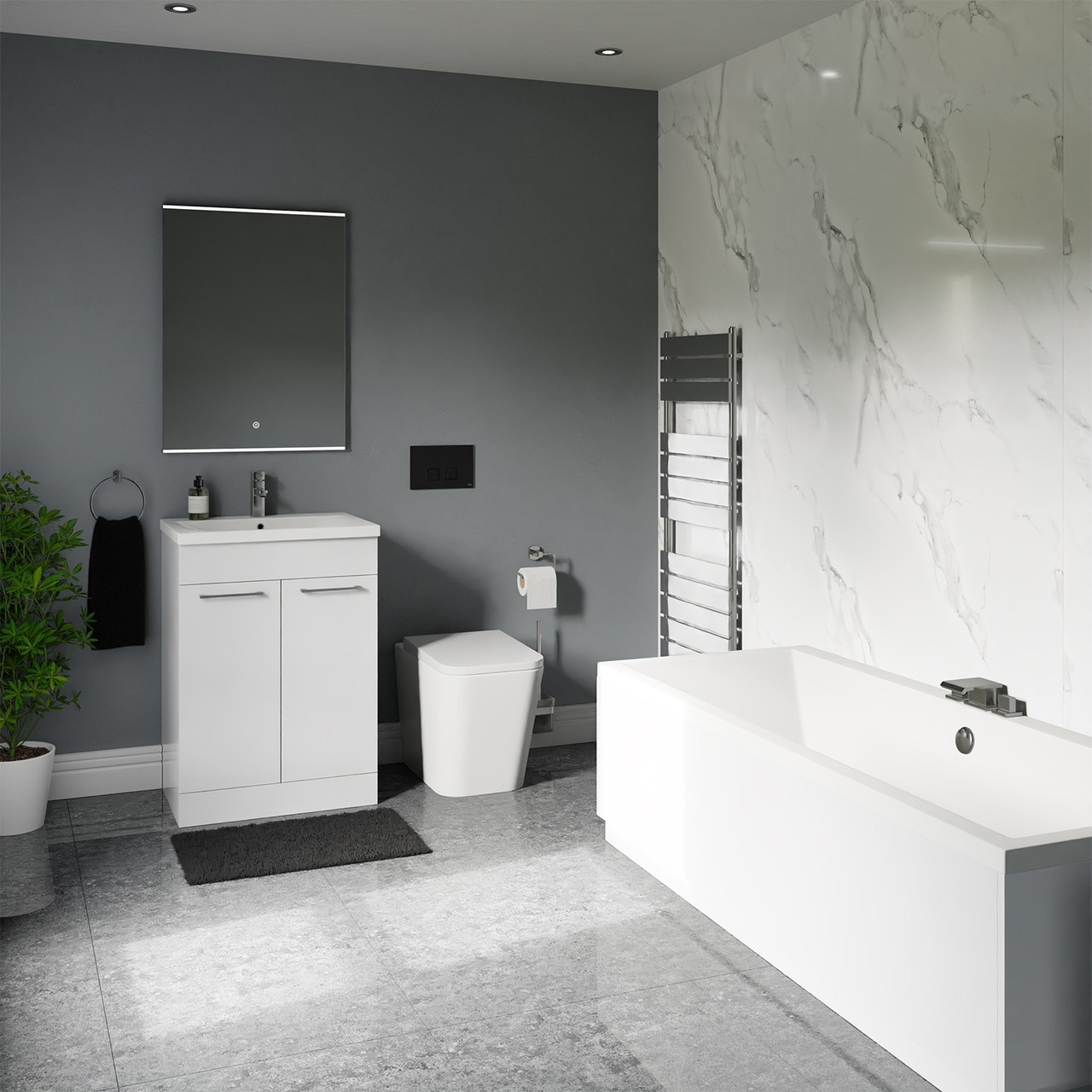 Camden Straight Double Ended Bathroom Suite including Black High Button Back to Wall Toilet and Vanity Unit