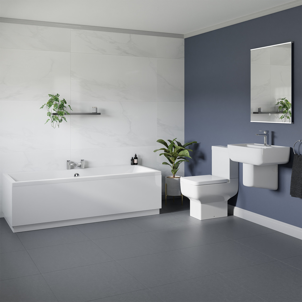 Denton Basin and 1700mm Slim Edge Straight Double Ended Bathroom Suite