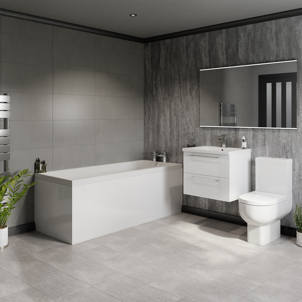 Quinn Straight Single Ended Bathroom Suite including Vanity Unit with Polished Chrome Handles