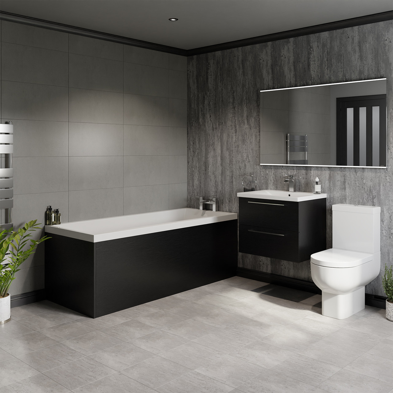 Quinn Straight Single Ended Bathroom Suite including Vanity Unit with Polished Chrome Handles