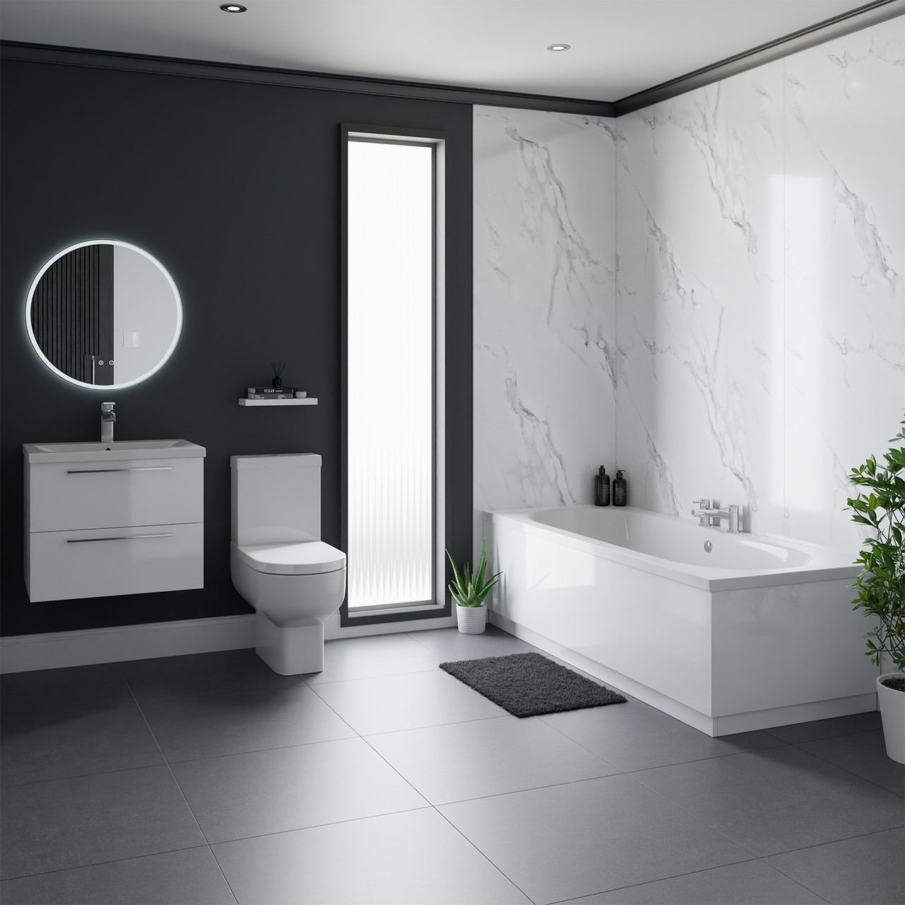 Harrison Straight Double Ended Bathroom Suite including Vanity Unit with Polished Chrome Handles