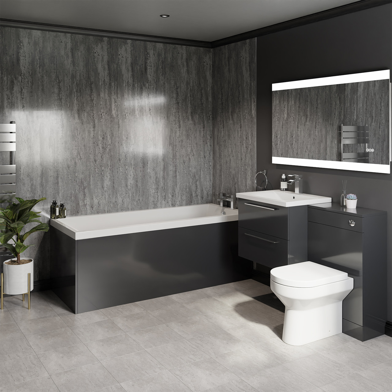 Quinn Straight Single Ended Bathroom Suite including Furniture Set with Polished Chrome Handles