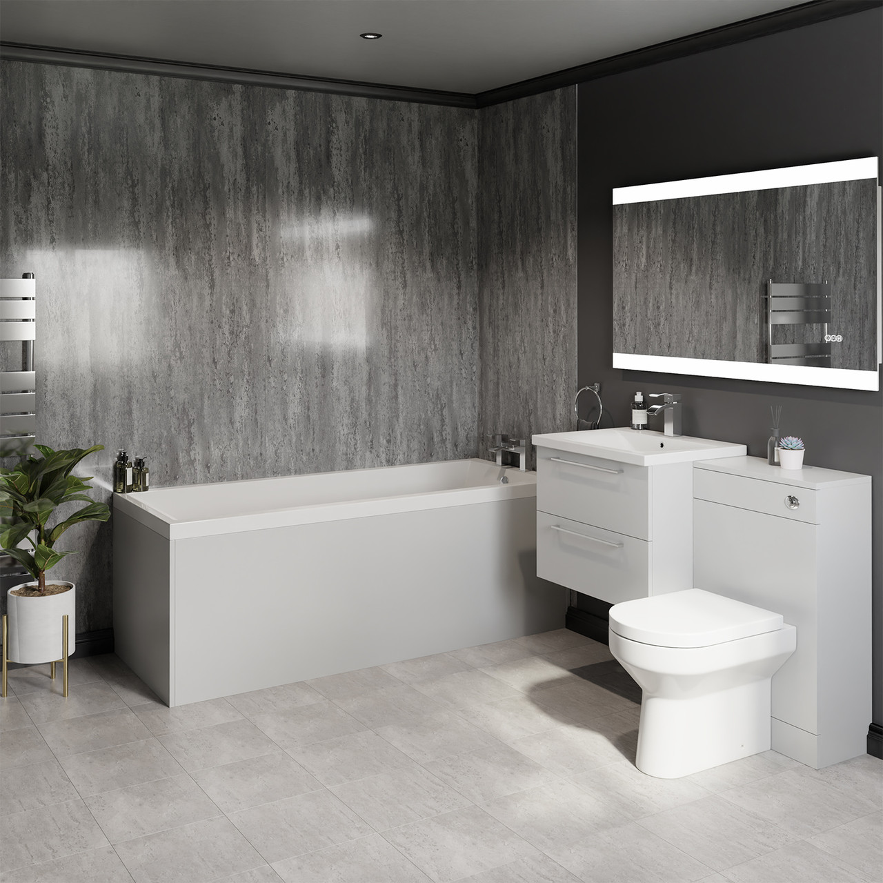 Quinn Straight Single Ended Bathroom Suite including Furniture Set with Polished Chrome Handles