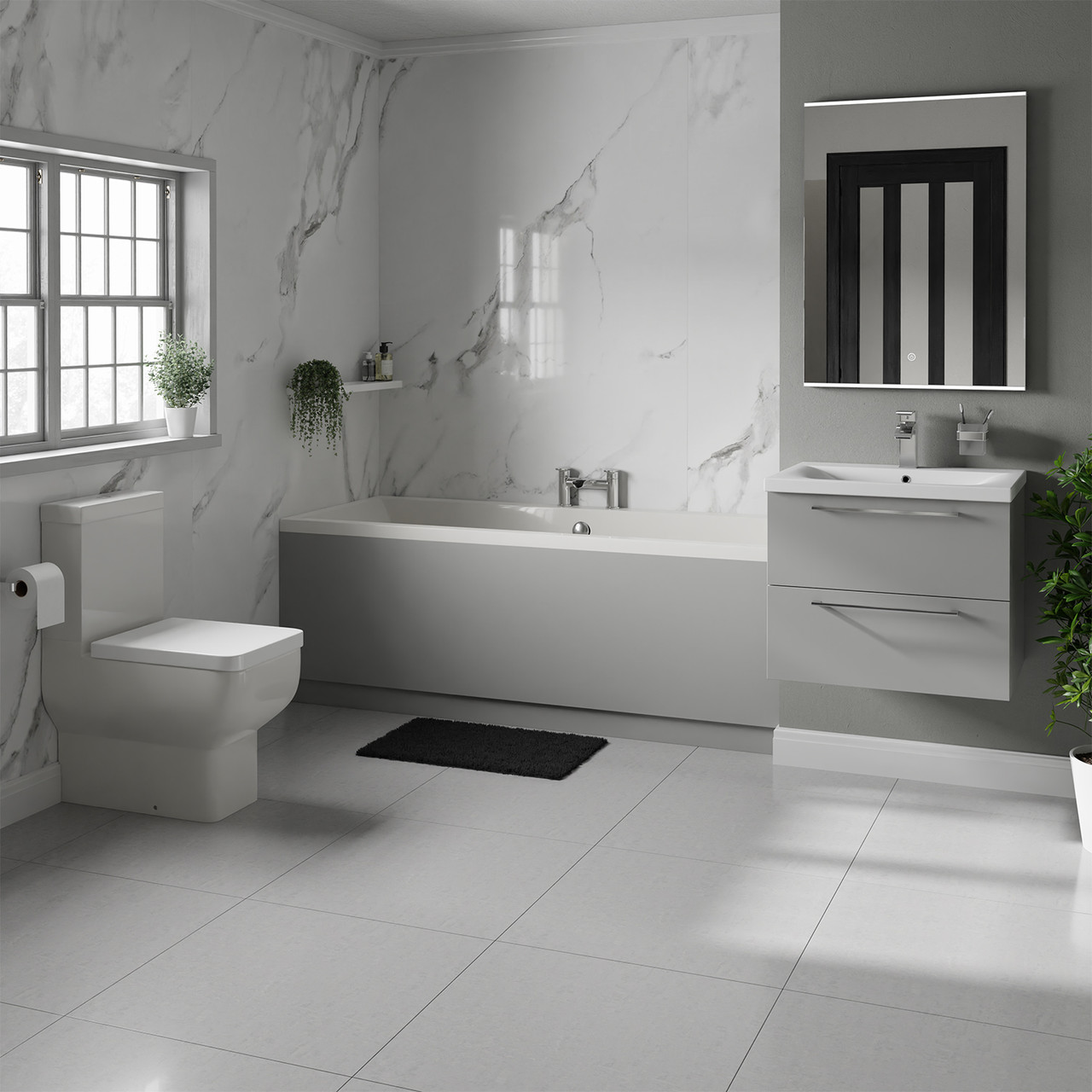 Addison Straight Double Ended Bathroom Suite including Vanity Unit with Polished Chrome Handles