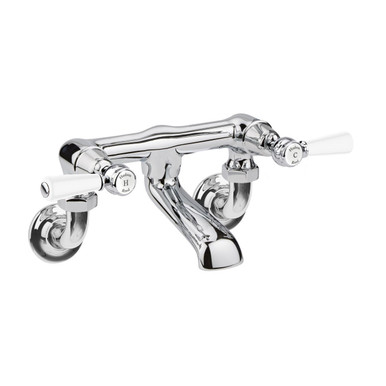 Old London Chrome Topaz White Lever Wall Mounted Bath Filler Tap With Dome Collar | | Brass | 338Mm X 142Mm X 197Mm