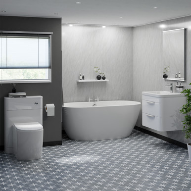 Wholesale Domestic Gloss White Harlow Vanity And 1650Mm Double Ended Freestanding Bathroom Suite With Wc Unit | | Abs Polished Chrome | 600Mm