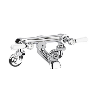 Old London Chrome Topaz White Lever Wall Mounted Bath Filler Tap With Hex Collar | | Brass | 338Mm X 142Mm X 197Mm