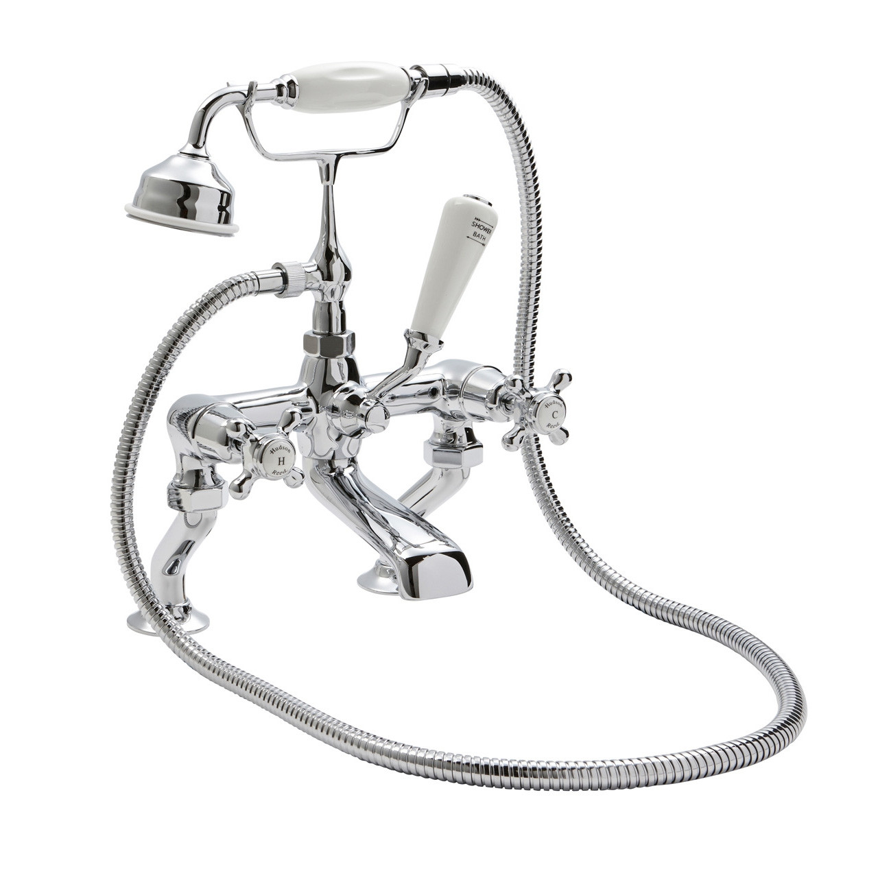 Old London Topaz White Crosshead Bath Shower Mixer Tap and Shower Kit with Dome Collar