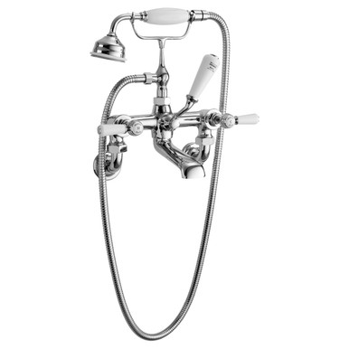 Old London Topaz White Lever Wall Mounted Bath Shower Mixer Tap and Shower Kit with Hex Collar, alternate view 3