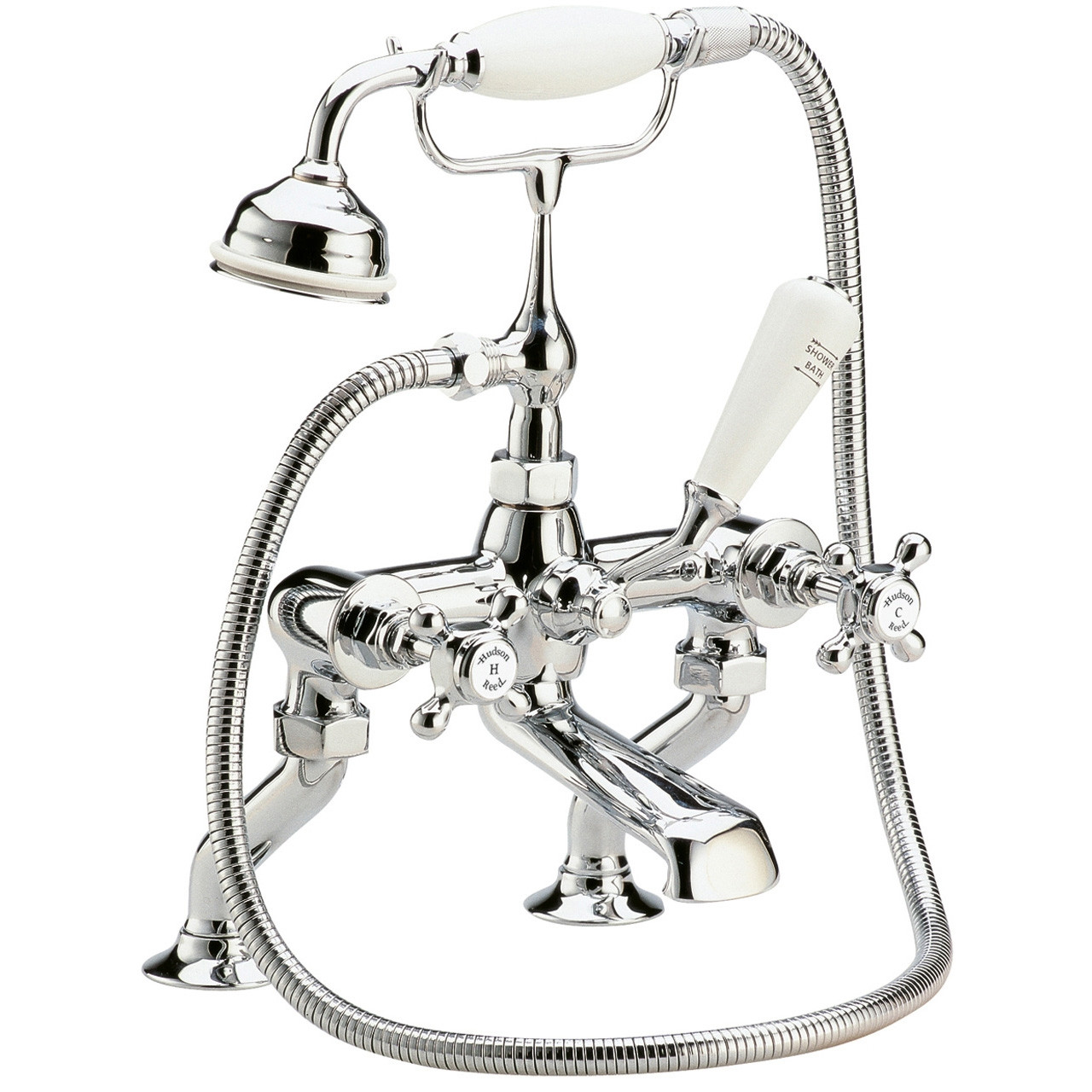 Old London Chrome Topaz White Crosshead Bath Shower Mixer Tap And Shower Kit With Hex Collar | | Brass | 350Mm X 320Mm X 155Mm