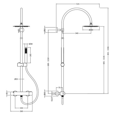 Hudson Reed Round Thermostatic Bar Valve Complete Shower Kit, alternate view 3
