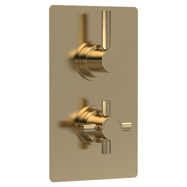 Hudson Reed Brushed Brass Tec Twin Concealed Thermostatic Shower Valve And Diverter With 2 Outlets | | 120Mm X 215Mm X 137Mm
