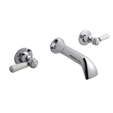 Old London Chrome Topaz White Lever Wall Mounted Bath Spout And Stop Taps With Dome Collar | | Brass | 69Mm X 69Mm X 218Mm