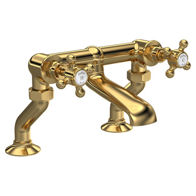 Old London Brushed Brass Topaz White Crosshead Bath Filler Tap With Hex Collar | | 262Mm X 187Mm X 217Mm