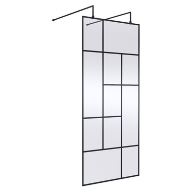 Hudson Reed Matt Black Abstract Wetroom Shower Screen With Support Bars And Feet | | Glass/Aluminium | 900Mm X 1950Mm