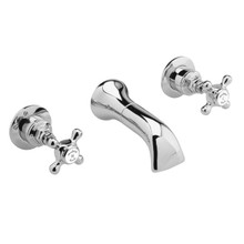 Old London Topaz White Crosshead Wall Mounted 3 Tap Hole Basin Mixer Tap with Hex Collar, alternate view 2