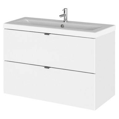 Hudson Reed Gloss White Fusion Wall Hung 2 Drawer Combination Vanity Unit With Ceramic Basin | | Mdf | 800Mm