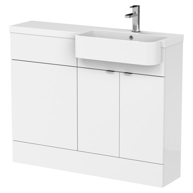 Hudson Reed Gloss White Fusion Door Combination Vanity Unit Toilet Suite With Right Hand Round Semi Recessed Basin | | Mdf | 1100Mm Size 2