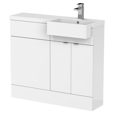 Hudson Reed Gloss White Fusion 2 Door Combination Vanity Unit Toilet Suite With Right Hand Square Semi Recessed Basin | | Mdf | 1000Mm