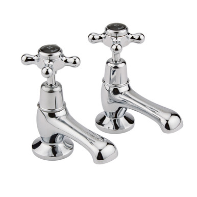 Old London Chrome Topaz Black Crosshead Basin Taps With Dome Collar | | Brass | 66Mm X 141Mm