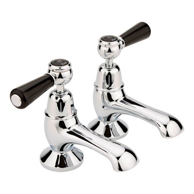 Old London Chrome Topaz Black Lever Bath Taps With Dome Collar | | Brass | 66Mm X 141Mm