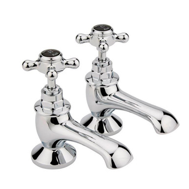 Old London Chrome Topaz Black Crosshead Bath Taps With Hex Collar | | Brass | 66Mm X 137Mm