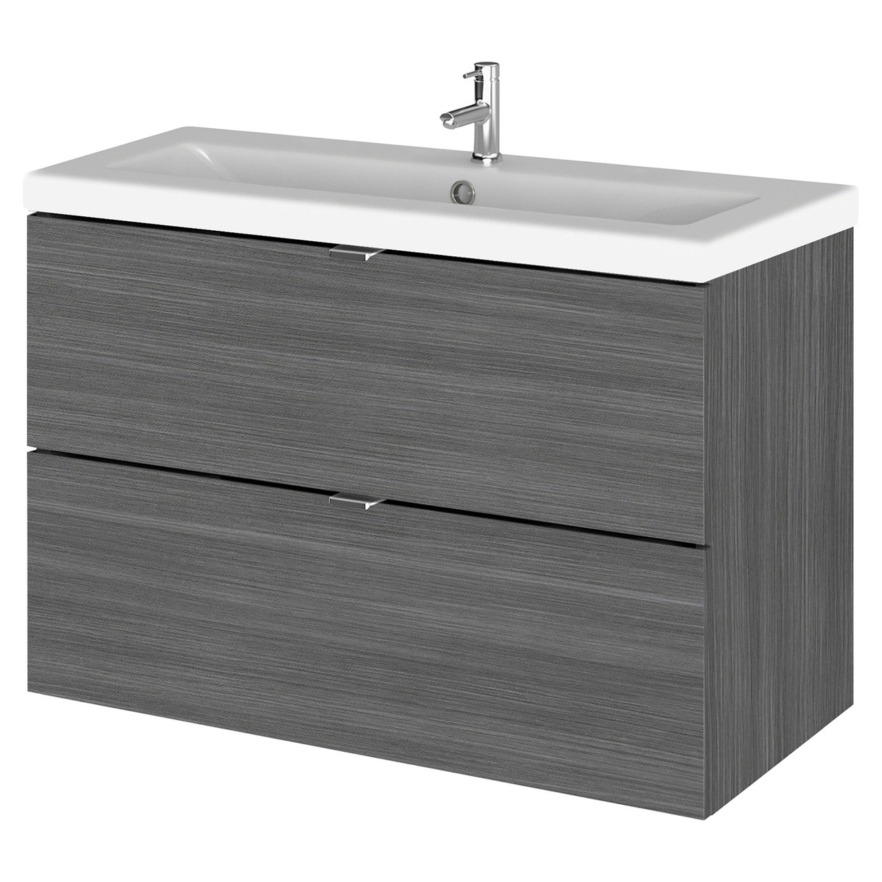Hudson Reed Fusion Woodgrain Wall Hung 2 Drawer Combination Vanity Unit with Ceramic Basin