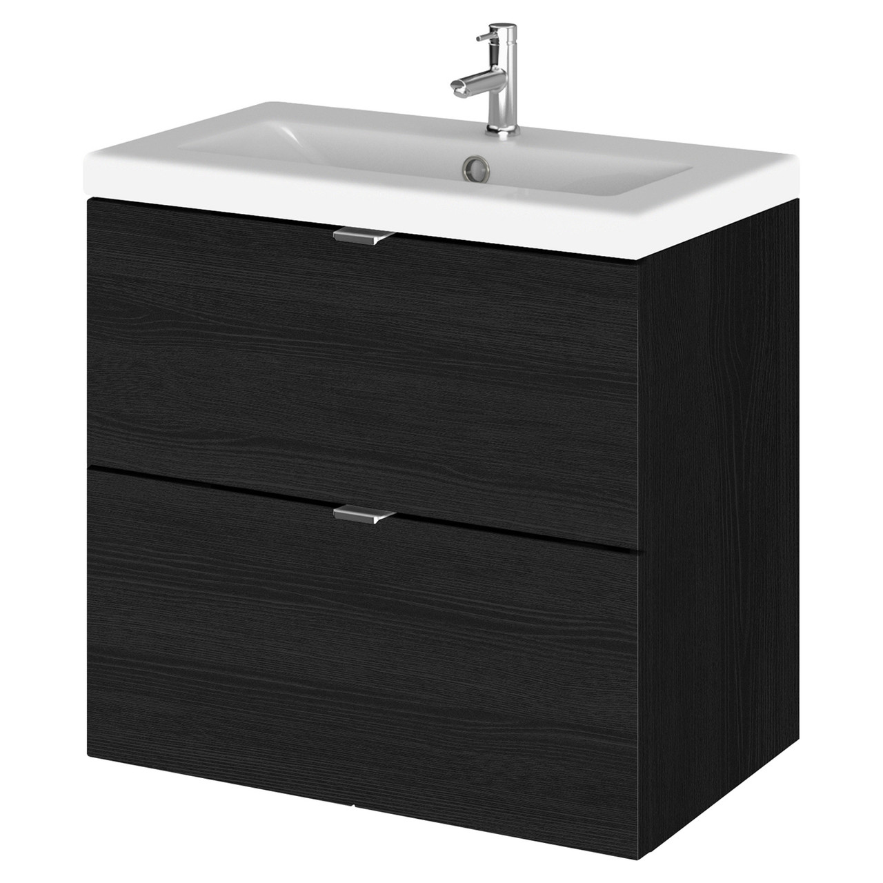 Hudson Reed Charcoal Black Fusion Woodgrain Wall Hung 2 Drawer Combination Vanity Unit With Ceramic Basin | | Mdf | 600Mm