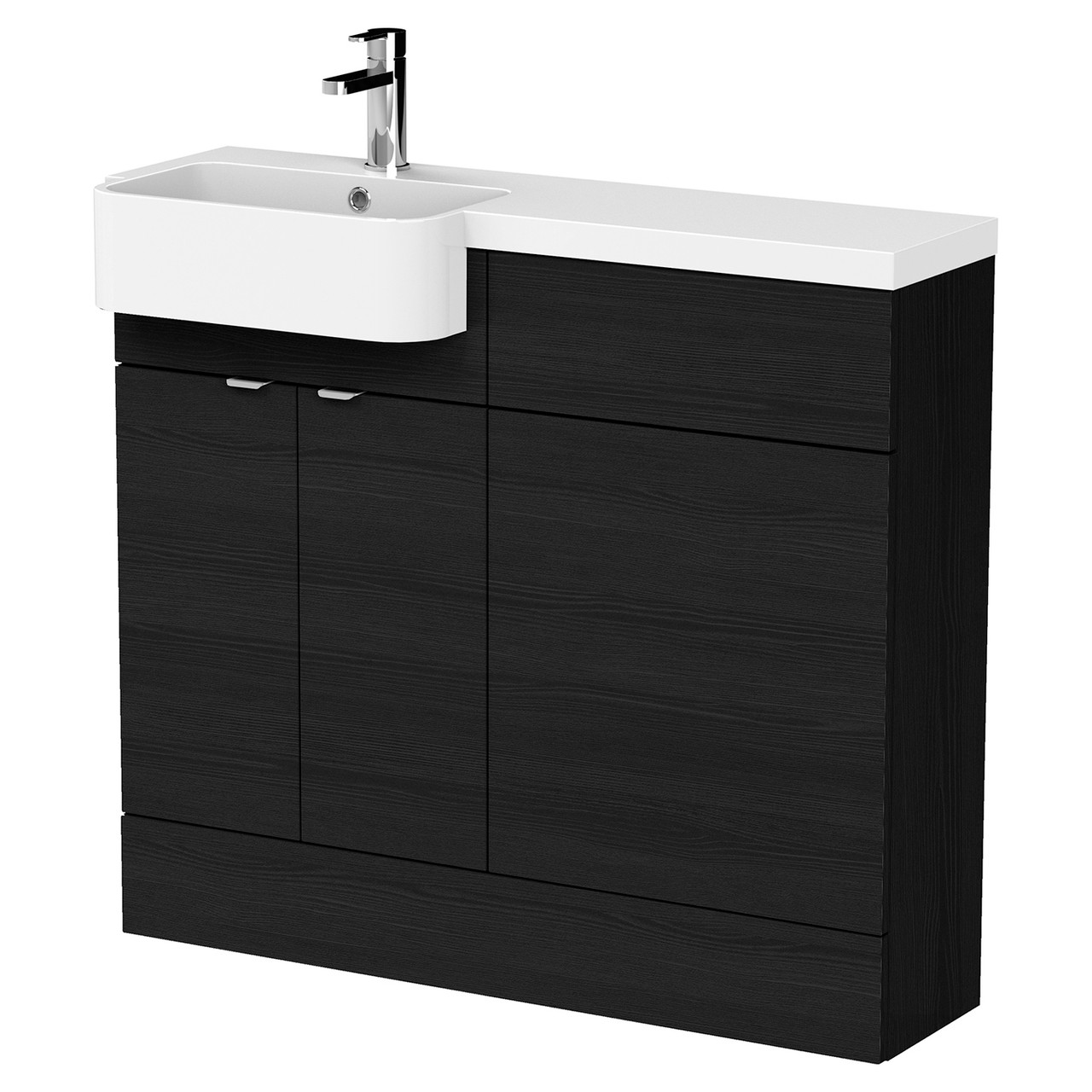 Hudson Reed Fusion Woodgrain 2 Door Combination Vanity Unit Toilet Suite with Left Hand Round Semi Recessed Basin